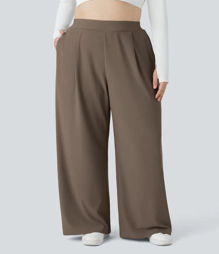 Halara Flex High Waisted Body Sculpt Waist-Slimming Pocket Wide Leg Micro Waffle Plus Size Work Pants