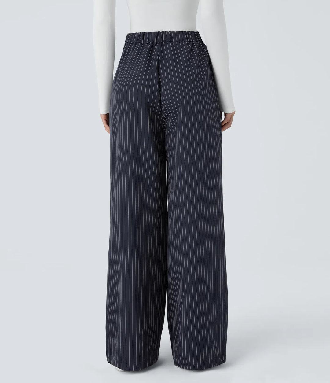 High Waisted Zipper Pocket Wide Leg Baggy Striped Work Pants