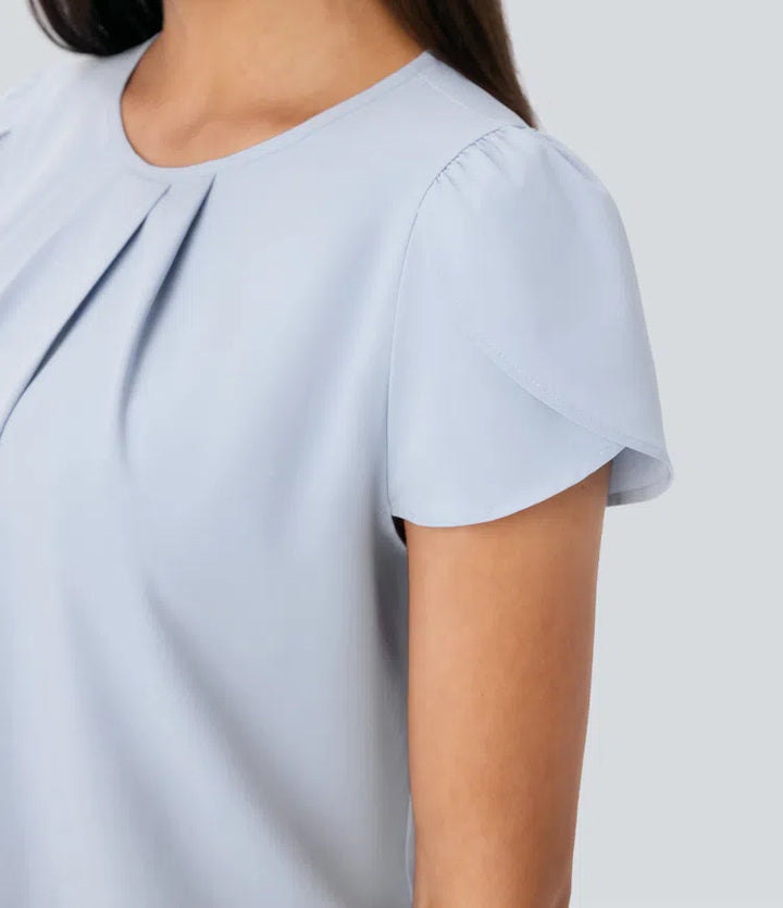 Breezeful Round Neck Short Sleeve Keyhole Back Quick Dry Work Top