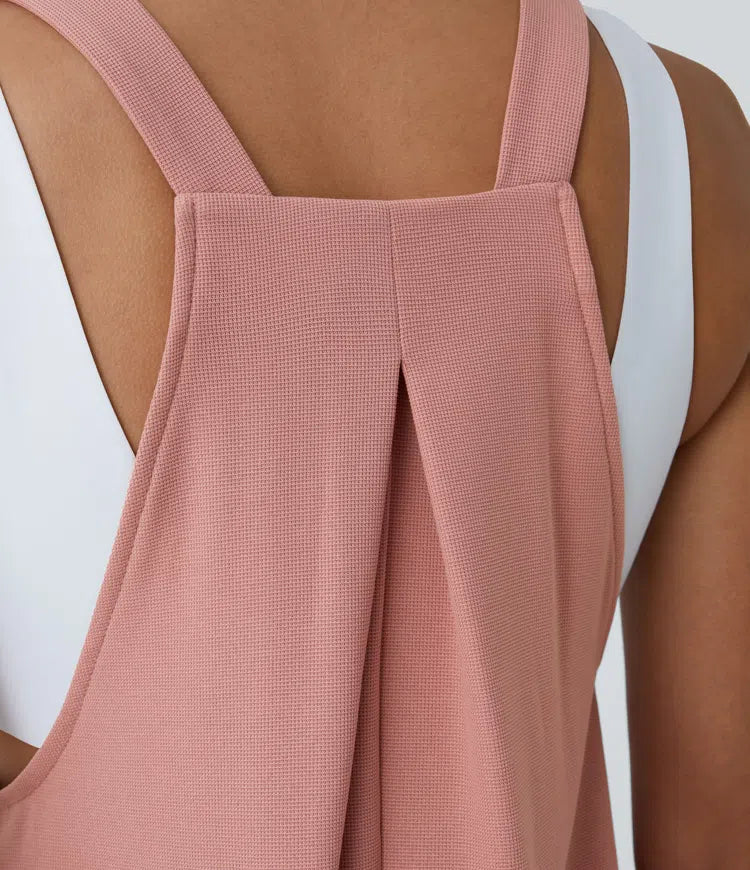 Pockets Waffle Casual Short Overalls