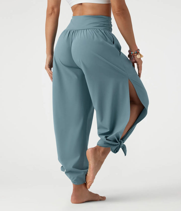 Breezeful High Waisted Ruched Split Quick Dry Resort Flowy Pants with Pockets
