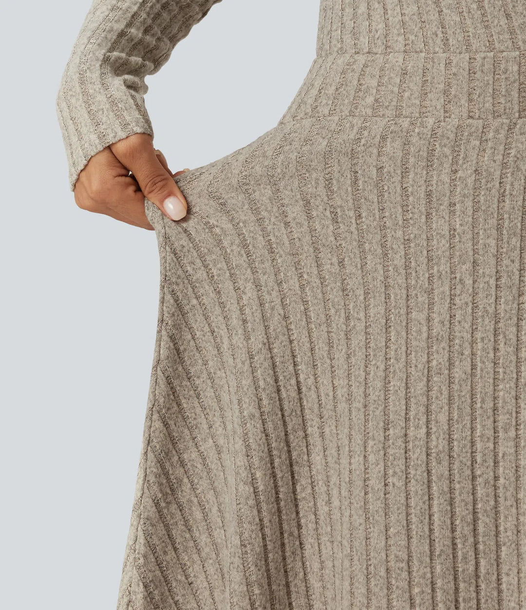 Ribbed Knit V-Neck Crossover Long Sleeve Mini Casual Dress