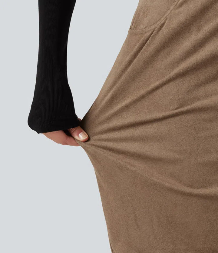 High Waisted Bodycon Suede Mini Party Skirt with Pockets