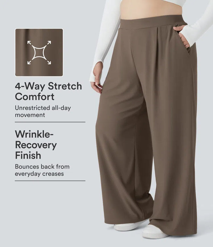 Halara Flex High Waisted Body Sculpt Waist-Slimming Pocket Wide Leg Micro Waffle Plus Size Work Pants