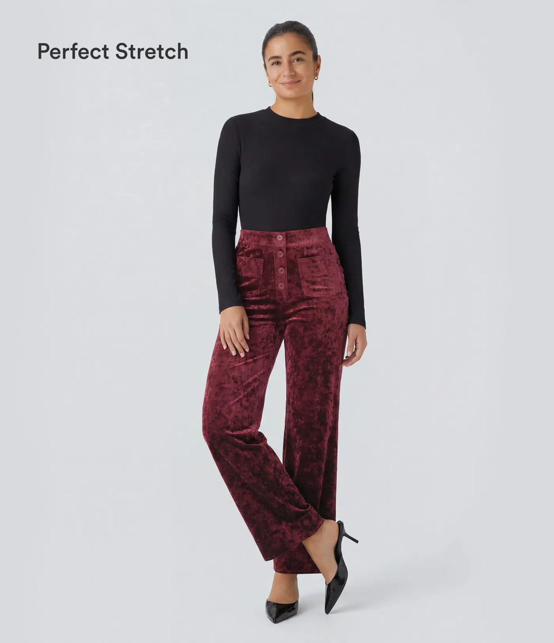 High Waisted Pockets Straight Leg Velvet Casual Pants