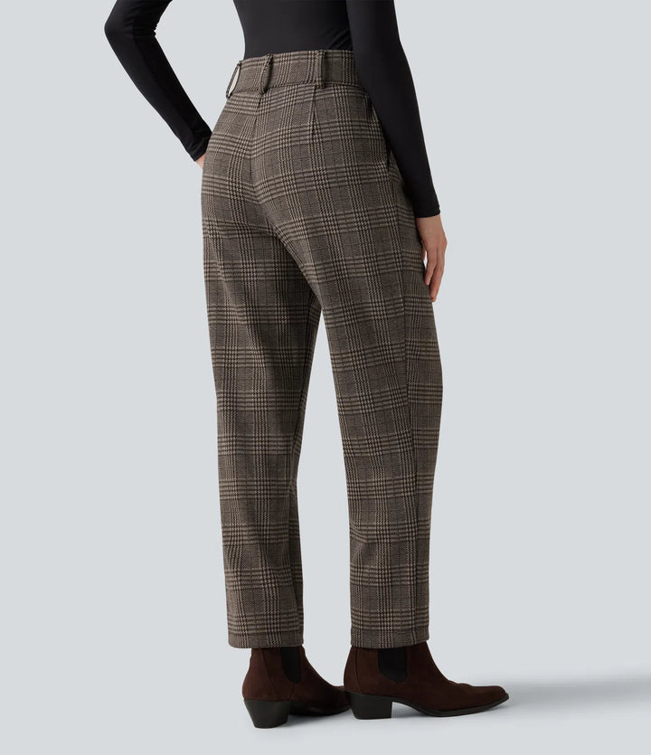 Halara Flex High Waisted Tapered Houndstooth Plaid Work Pants with Pockets