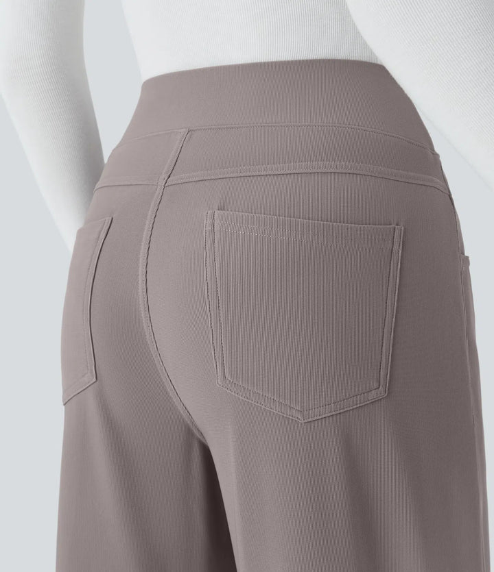 Halara Flex High Waisted Tummy Control Pockets Wide Leg Baggy Micro Waffle Work Pants