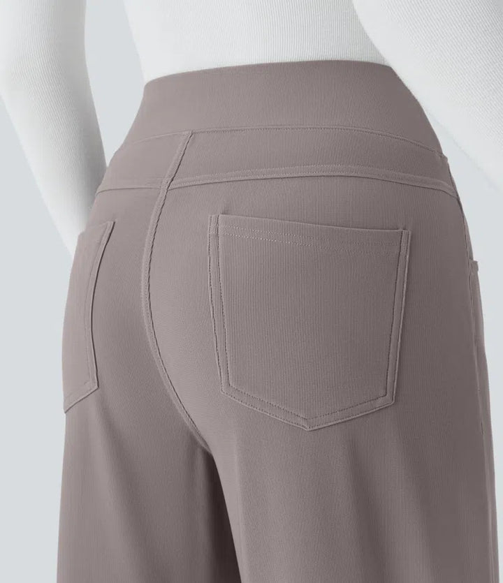 Halara Flex High Waisted Tummy Control Pockets Wide Leg Baggy Micro Waffle Work Pants