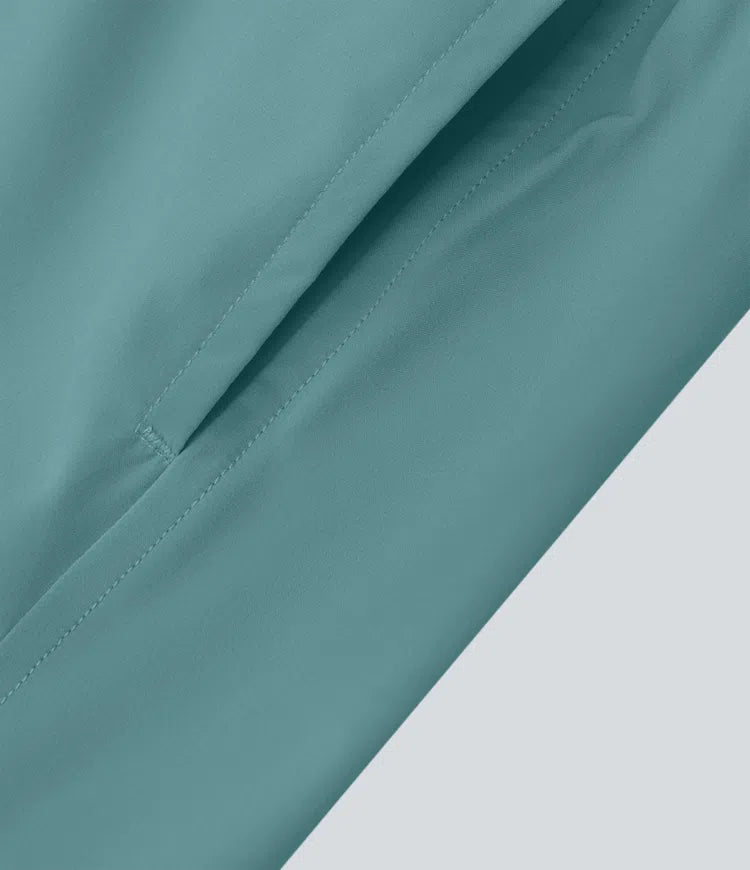 Breezeful High Waisted Crossover Pocket 2-in-1 Quick Dry Yoga Shorts 4"