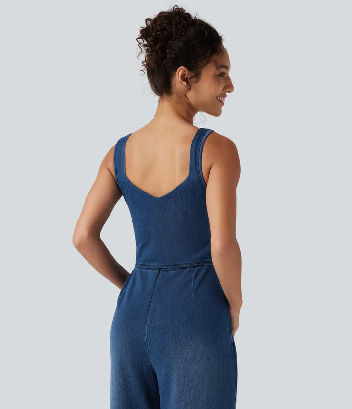 Halara Flex Built-in Bra Denim Casual Jumpsuit with Pockets-Easy Peezy Edition