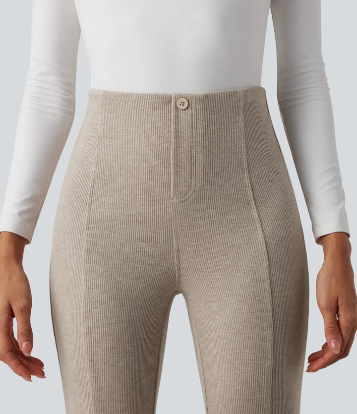 Ribbed High Waisted Tummy Control Casual Flare Pants