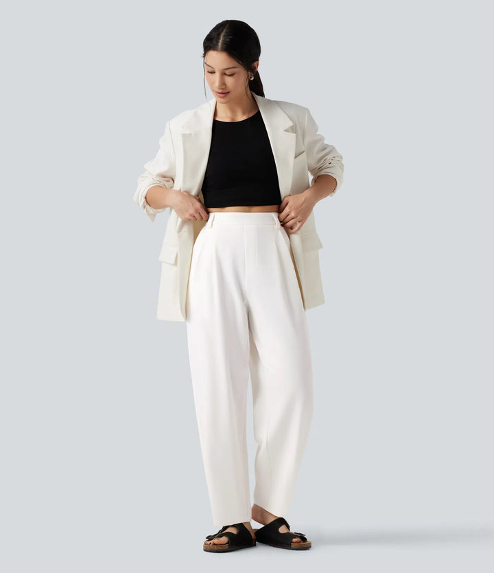 High-waisted Barrel Leg Baggy Work Pants with Pockets