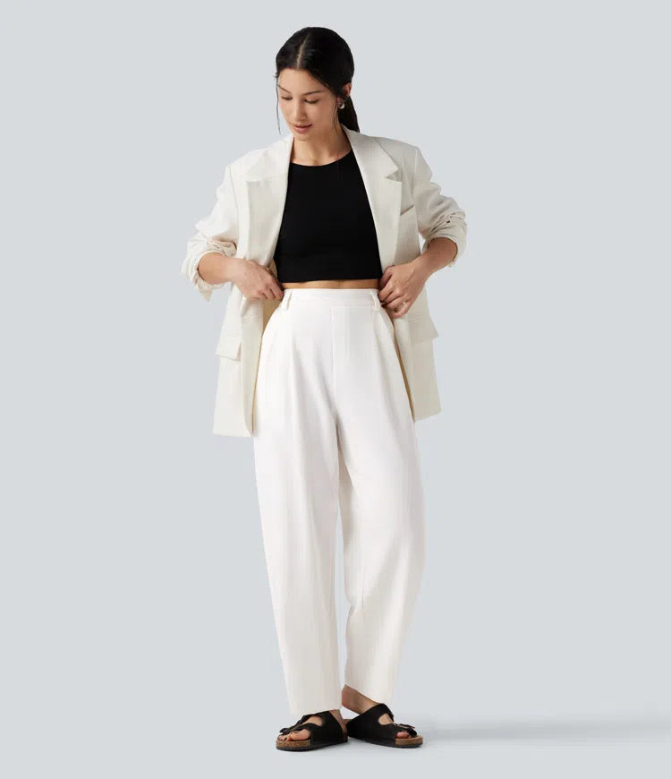 High-waisted Barrel Leg Baggy Work Pants with Pockets