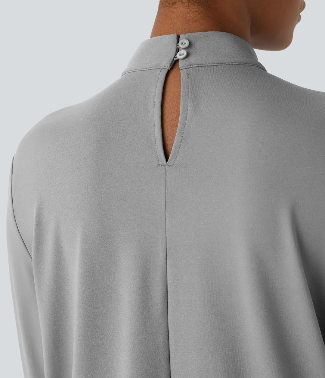 Stand Collar Back Long Sleeve Work Blouse