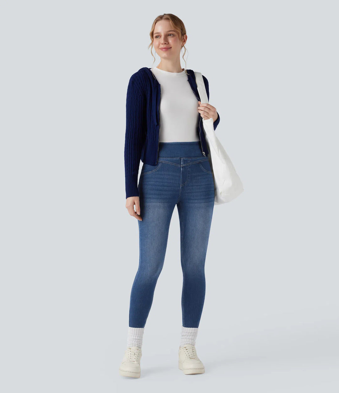 Halara Flex High Waisted Denim Casual Skinny 7/8 Leggings with Pockets