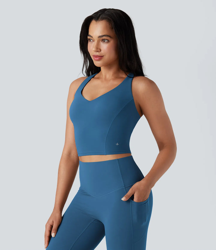 Halara UltraSculpt Deep V-neck Push-Up Crisscross Back 2-in-1 Yoga Tank Top