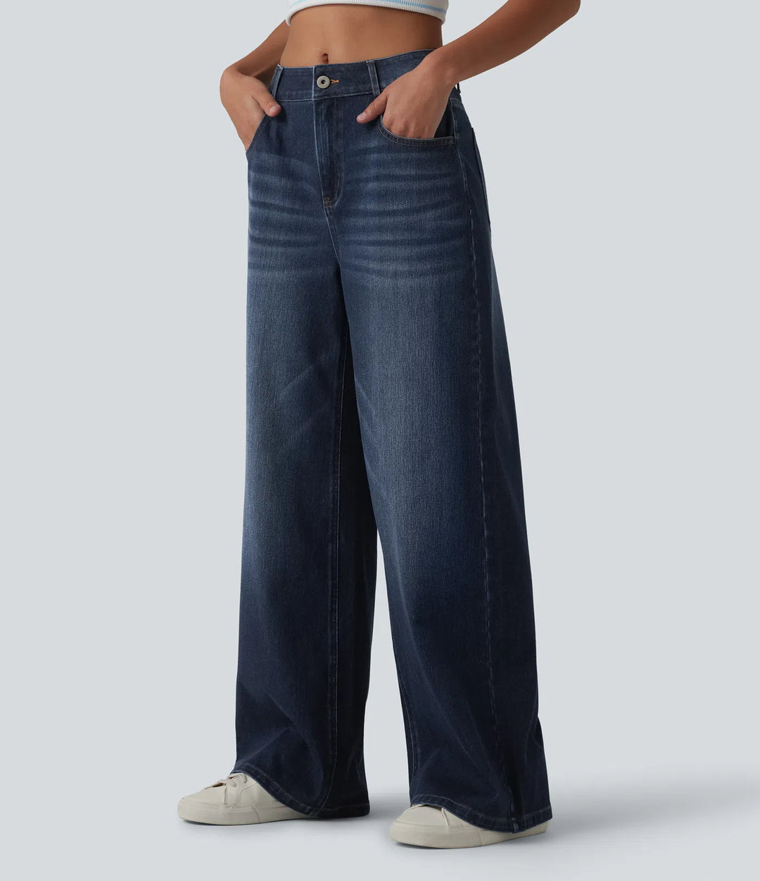 Halara Flex Mid Rise Washed Baggy Wide Leg Casual Jeans with Pockets