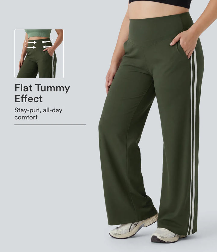 Plus Size Halara UltraSculpt High Waisted Tummy Control Color Block Stripes Yoga Baggy Pants with Pockets