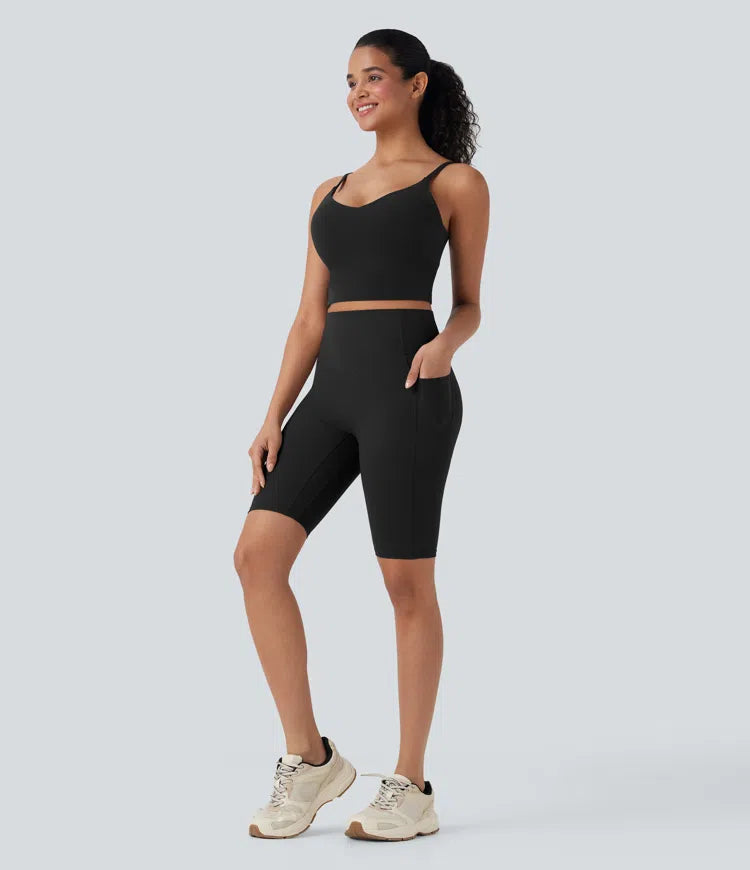 Halara UltraSculpt High Waisted Scrunch Butt Lifting Tummy Control Side Pocket Shaping Workout Biker Shorts 9&