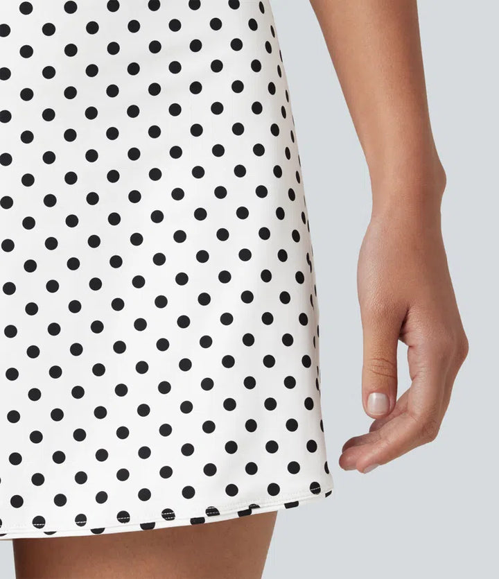 Ultra High-Waist Tummy Control Curved Hem 2-in-1 Polka Dot Golf Mini Skirt with Pockets