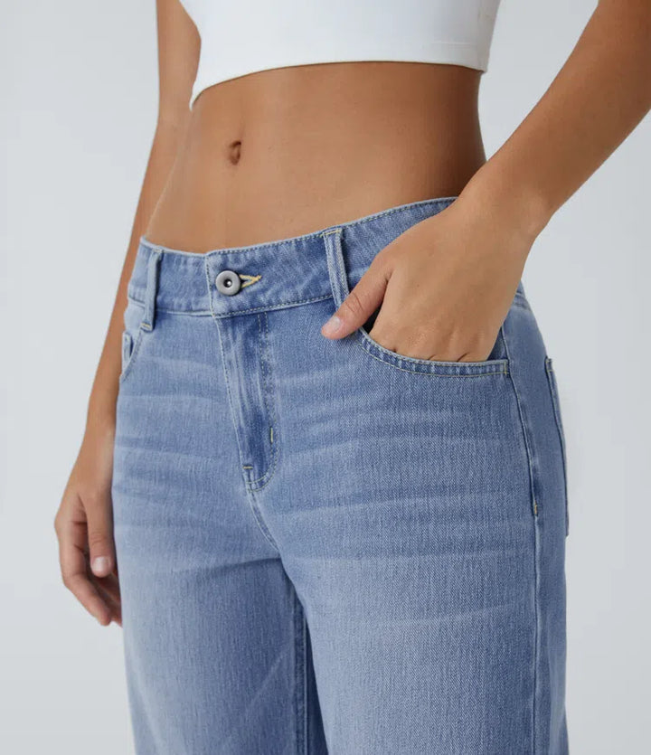 Halara Flex Low Rise Zipper Pockets Straight Leg Washed Casual Jeans