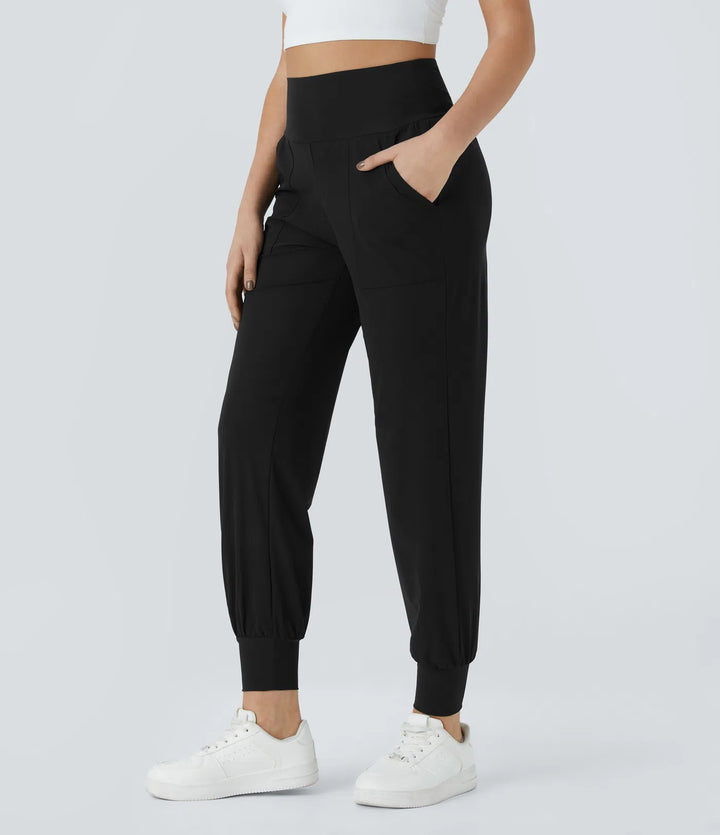 High Waisted Plain Pocket Casual Joggers