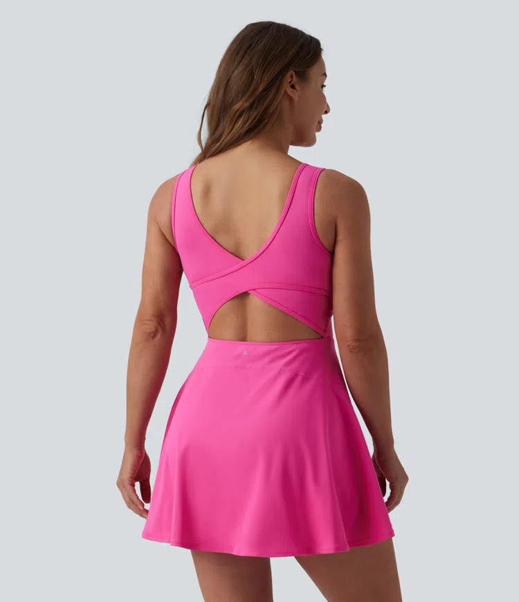 SoftlyZero Airy U Neck 2-in-1 Pocket Mini Cool Touch Dance Active Dress DD-F Cups-Easy Peezy