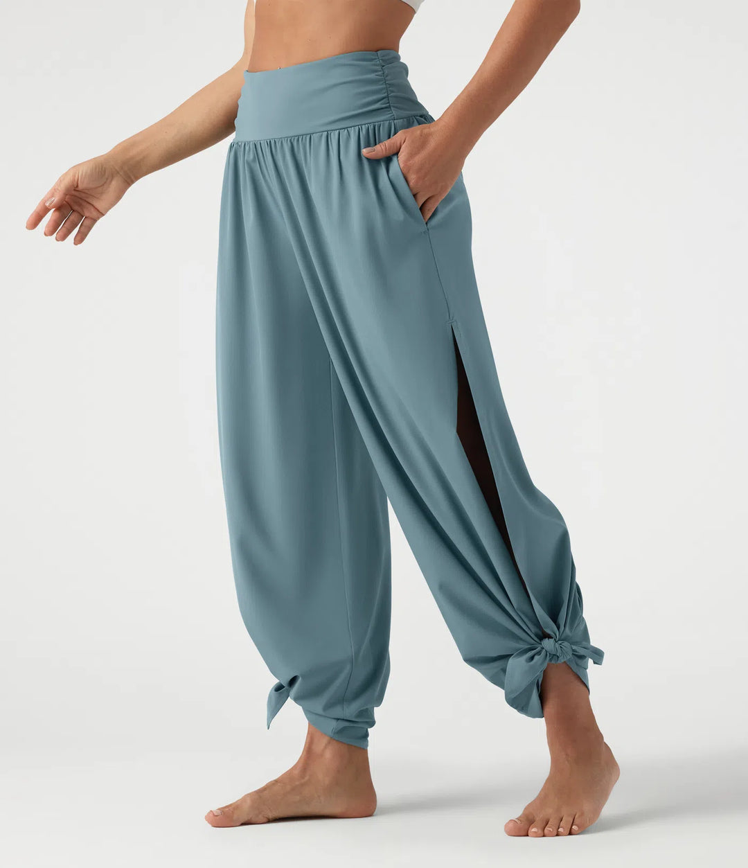 Breezeful High Waisted Ruched Split Quick Dry Resort Flowy Pants with Pockets