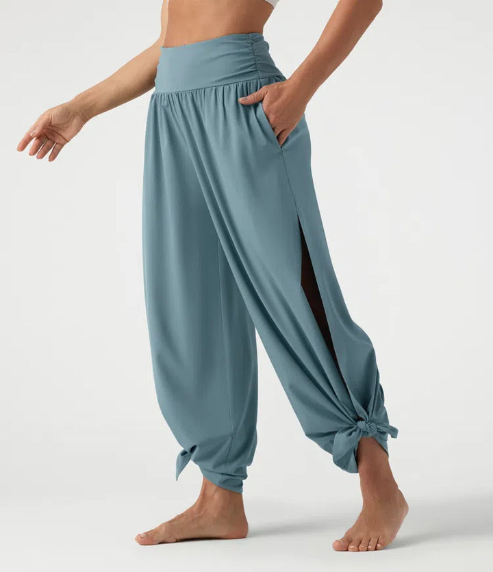 Breezeful High Waisted Ruched Split Quick Dry Resort Flowy Pants with Pockets