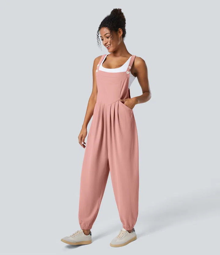 Pockets Waffle Casual Jogger Overalls