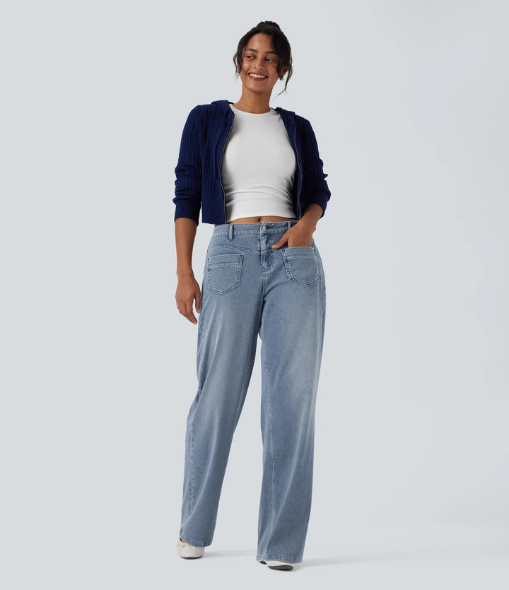 Halara Flex Mid Rise Straight Leg Casual Jeans with Pockets