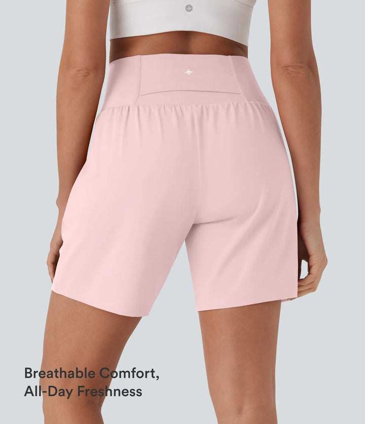 SoftlyZero Airy Super High Waisted 2-in-1 InstantCool Yoga Shorts 7" with Pockets