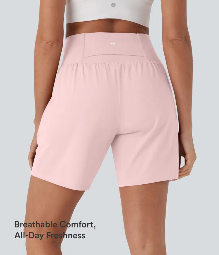 SoftlyZero Airy Super High Waisted 2-in-1 InstantCool Yoga Shorts 7" with Pockets
