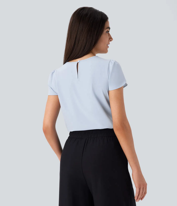 Breezeful Round Neck Short Sleeve Keyhole Back Quick Dry Work Top
