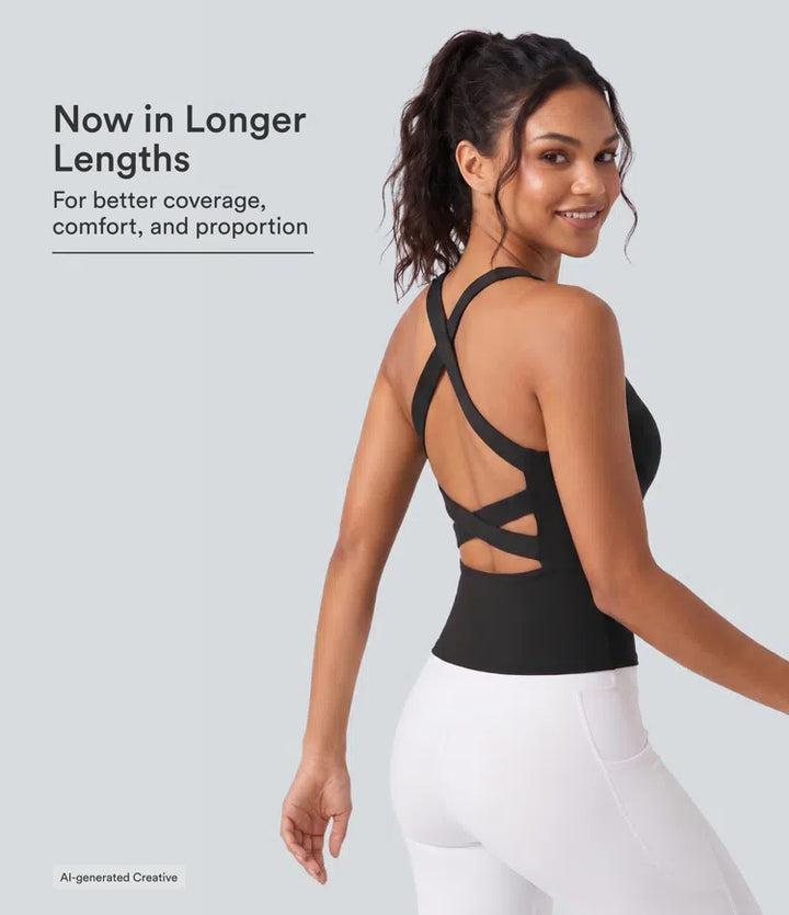 SoftlyZero Airy Square Neck Cropped InstantCool Running Tank Top-Longer Length