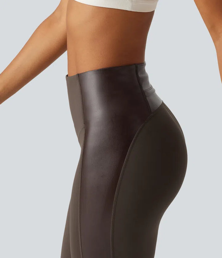 Halara UltraSculpt High Waisted Stretchy PU Tummy Control Yoga Leggings with Pocket