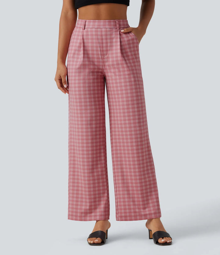 Halara Flex High Waisted Straight Leg Plaid Work Pants with Pockets