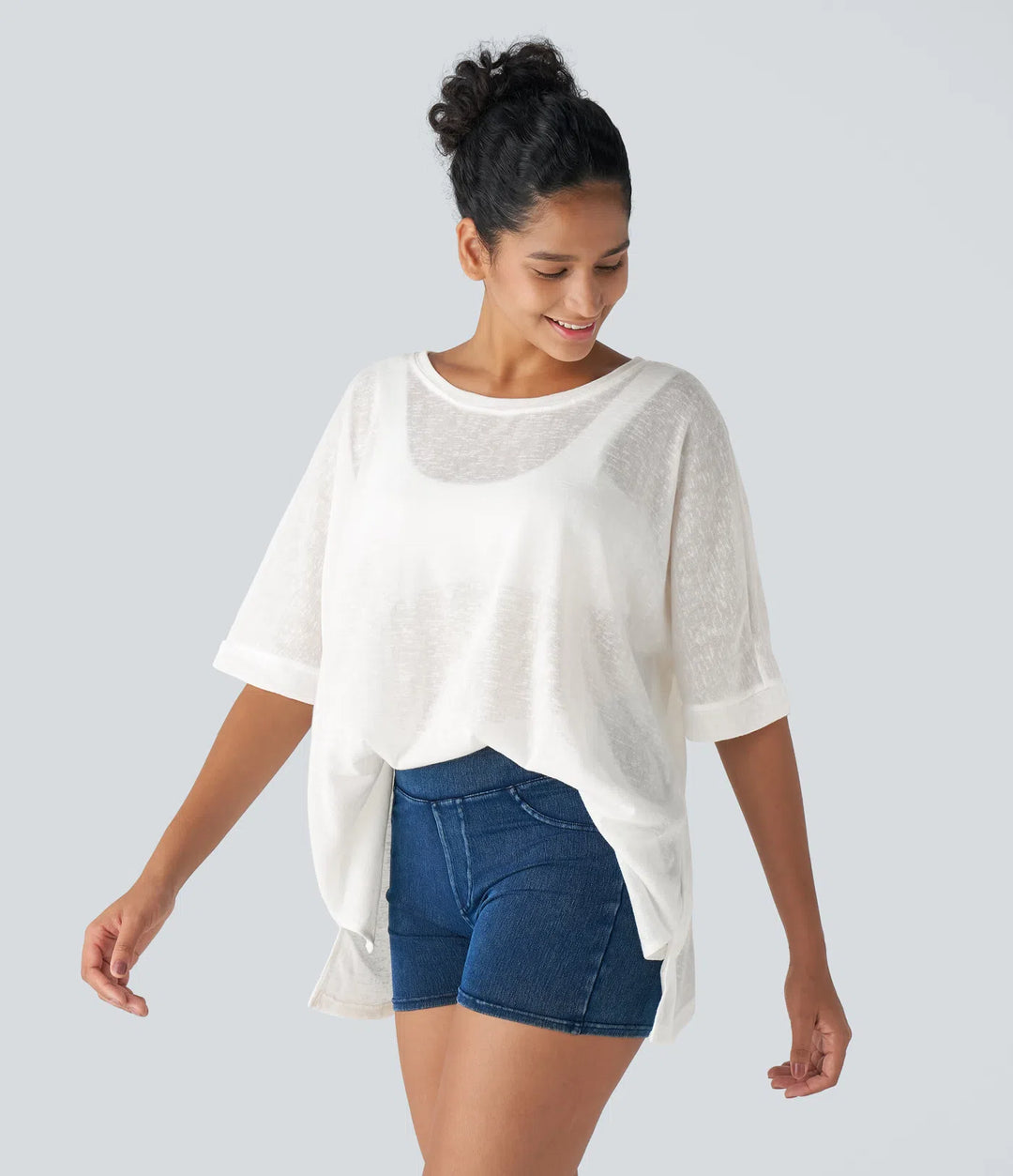 Asymmetric Hem Sheer Oversize Casual Top