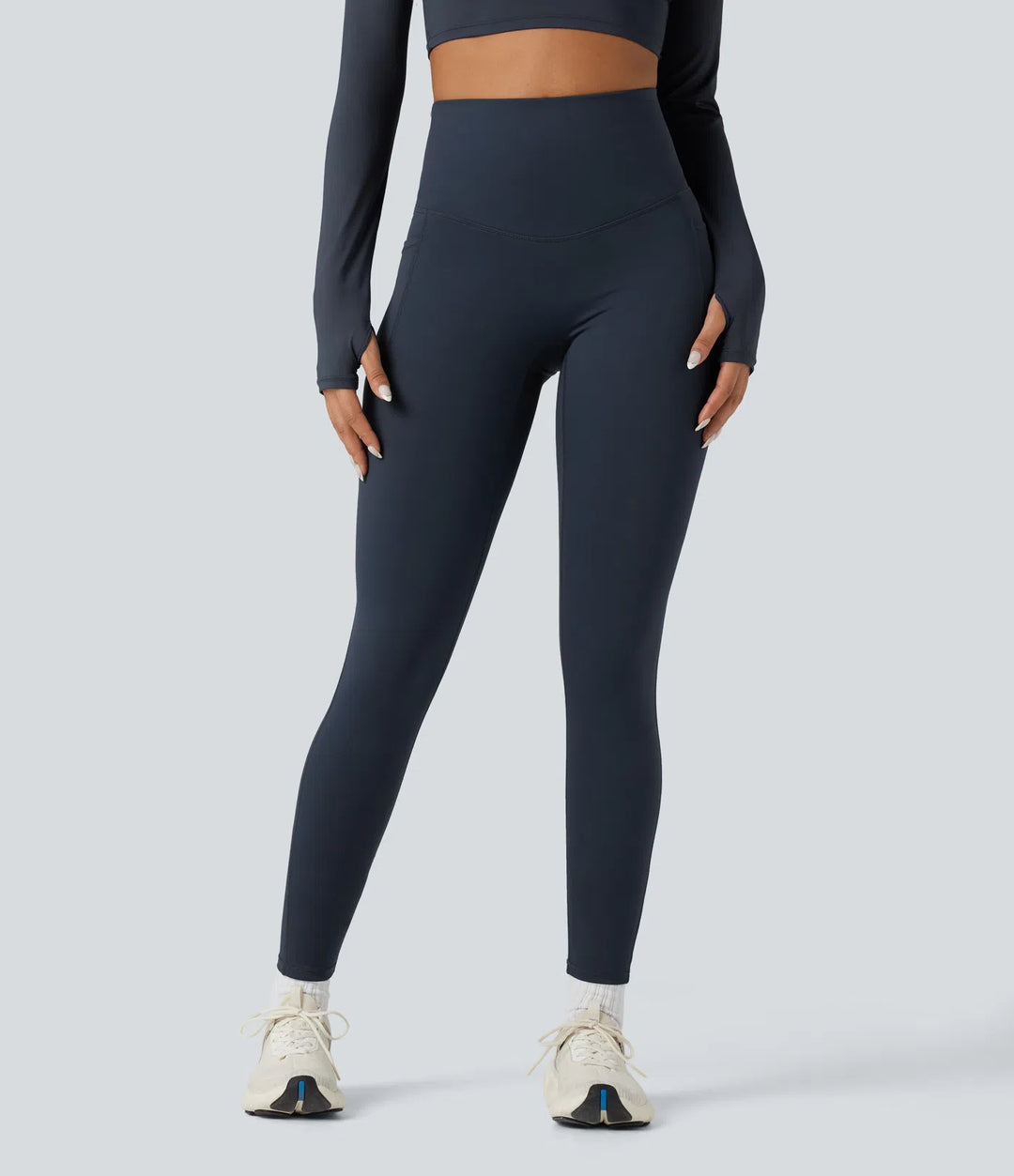 Halara Ultrasculpt Heat High Waisted Tummy Control Crossover Back Fleece Running Leggings with Pockets