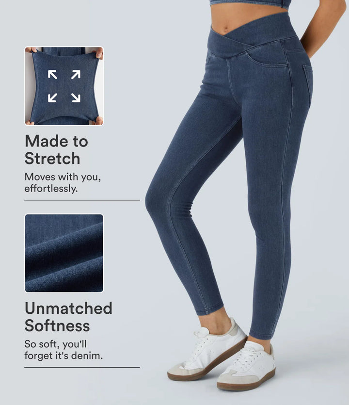 Halara Flex High Waisted Crossover Pockets Denim Work Leggings