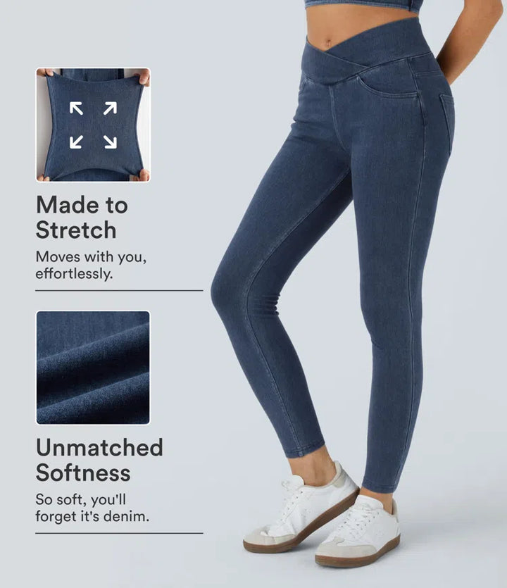 Halara Flex High Waisted Crossover Pockets Denim Work Leggings