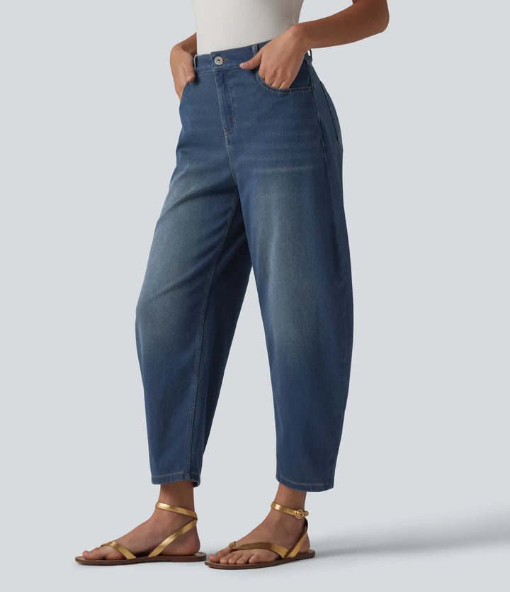 Halara Flex Mid Rise Barrel Leg Casual Jeans with Pockets