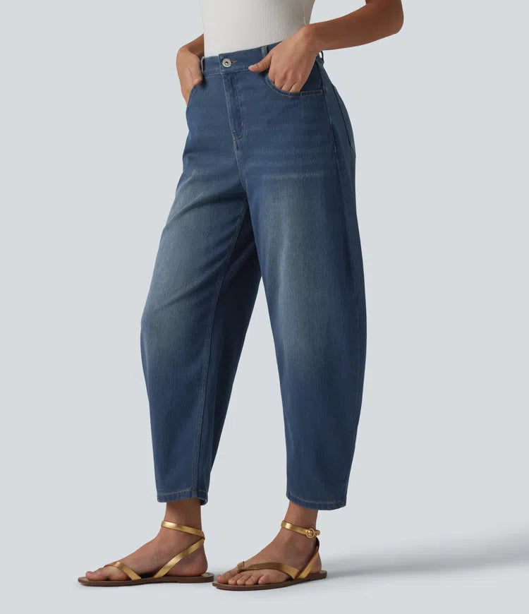 Halara Flex Mid Rise Barrel Leg Casual Jeans with Pockets