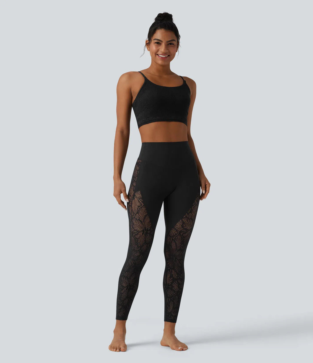 Halara UltraSculpt High Waisted Tummy Control Contrast Lace Yoga 7/8 Leggings with Pocket