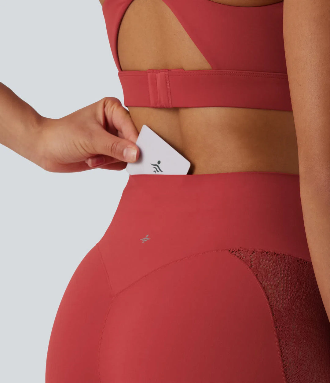 Halara UltraSculpt High Waisted Tummy Control Contrast Lace Yoga Flare Leggings with Pocket