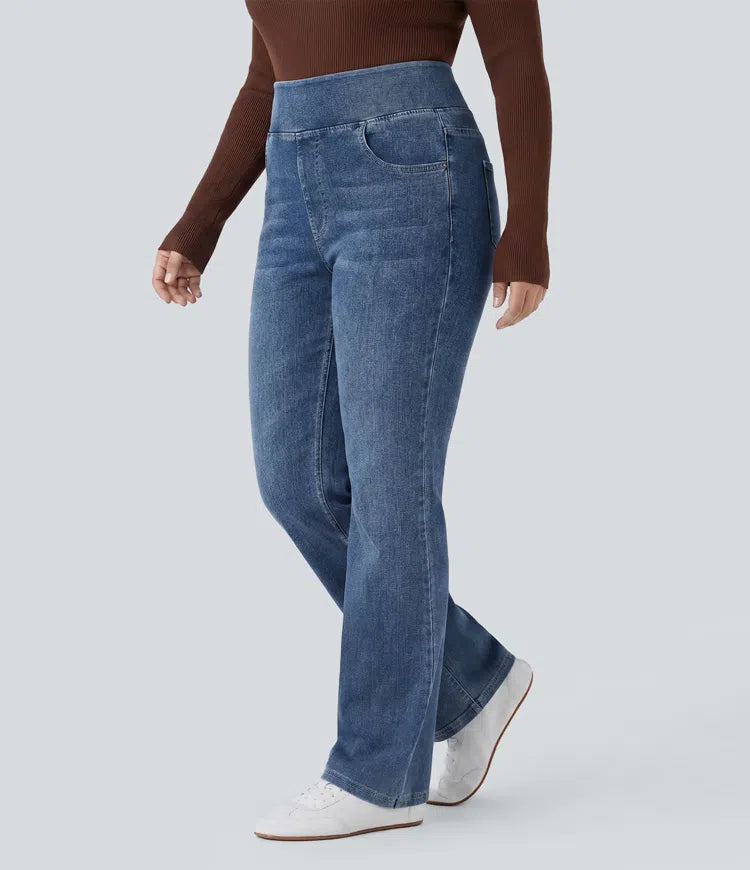Halara Flex High Waisted Pockets Washed Casual Bootcut Plus Size Jeans