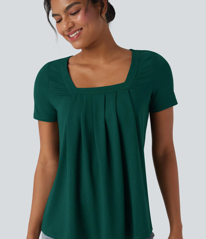 Square Neck Short Sleeve Casual Blouse