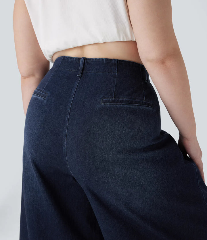 Halara Flex High Waisted Pockets Washed Casual Wide Leg Plus Size Jeans
