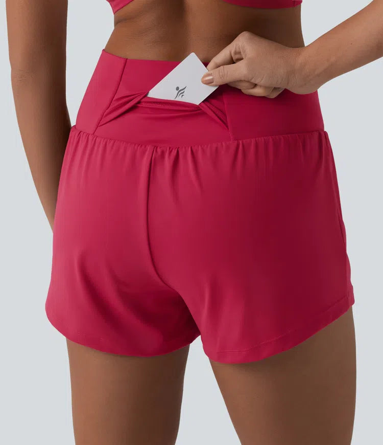 SoftlyZero Airy Crossover High Waisted 2-in-1 InstantCool Yoga Shorts 3&