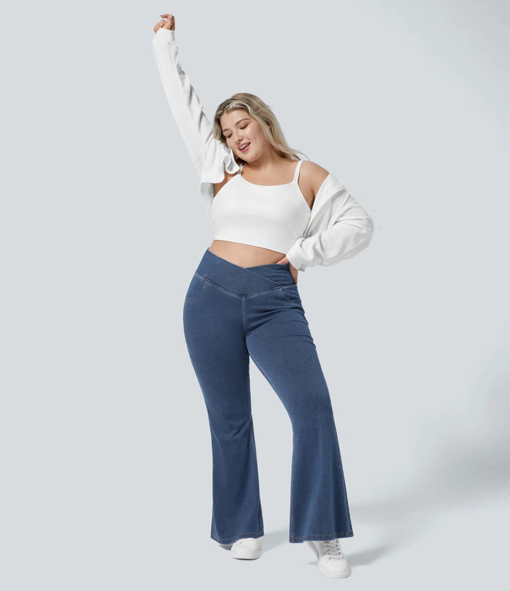 Halara Flex High Waisted Crossover Pocket Washed Casual Plus Size Jeans